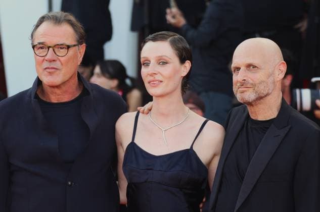 Sebastian Koch, Julia Windischbauer and Hagai Levi at the Venice Film Festival, Italy Mostra del Cinema, Venezia 2025 The Smashing Machine Red Carpet during the 82nd Venice International Film Festival in Italy on September 1