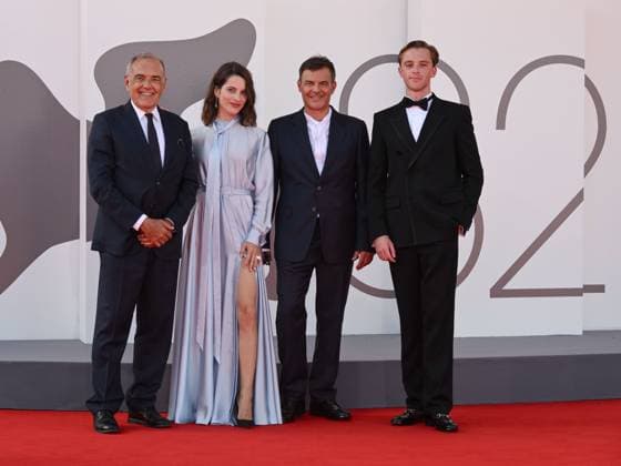 Venice, ITALY: Venice, 82nd Venice International Film Festival 2025 - evening 7 - red carpet for the film L Etranger (The Stranger) In the photo: Alberto Barbera, Francois Ozon, Rebecca Marder, Benjamin Voisin Venice ITALY  - ZUMAp169 20250902_zea_p169_1126 Copyright: xSimonexComix