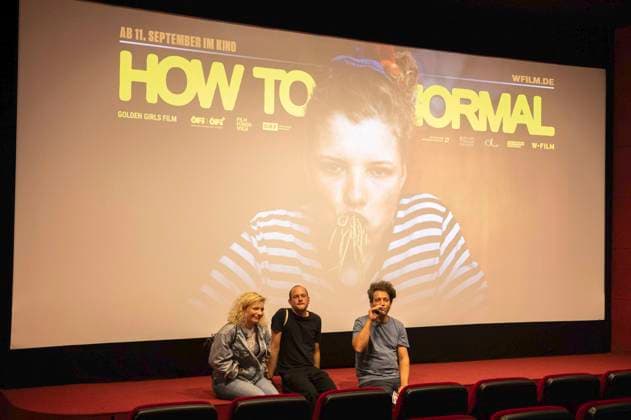 Luisa Celine Gaffron, Florian Pochlatko and Daniel Bäldle at the premiere of the movie How to Be Normal at the Metropol Düsseldorf, 02 09 2025 Foto:xI.xEdingerx xFuturexImagex normal_5937