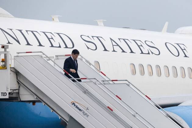 September 2, 2025, State Mexico, Zumpango De Ocampo, Mexico: U.S. Secretary of State Marco Rubio was greeted by the mexican Foreign Minister Juan Ramon de la Fuente upon his arrival at Felipe Angeles International Airport. State Mexico Mexico - ZUMAl178 20250902_znp_l178_005 Copyright: xCristianxLeyvax