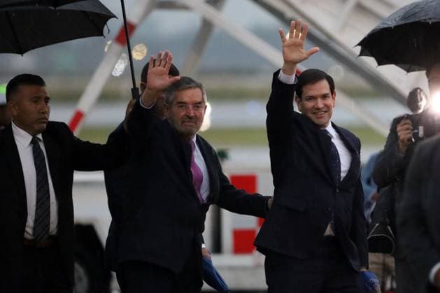 US Secretary of State Marco Rubio Working Visit To Mexico U.S. Secretary of State Marco Rubio welcoming by Mexico™s Foreign Minister, Juan Ramon de la Fuente at Felipe Ãngeles International Airport ahead for his meeting with Mexican President Claudia Sheinbaum Pardo. on September 2, 2025, in Zumpango, State of Mexico, Mexico. Zumpango State Of Mexico Mexico Copyright: xLuisxBarronx