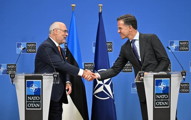 News Themen der Woche KW36 Mark Rutte - Alar Karis meeting in Brussels BRUSSELS, BELGIUM - SEPTEMBER 03: NATO Secretary General Mark Rutte (R) and Estonian President Alar Karis (L) hold a joint press conference at the NATO headquarters in Brussels, Belgium on September 03, 2025. Dursun Aydemir Anadolu Brussels Belgium. Editorial use only. Please get in touch for any other usage.  Copyright: x2025xAnadoluxDursunxAydemirx