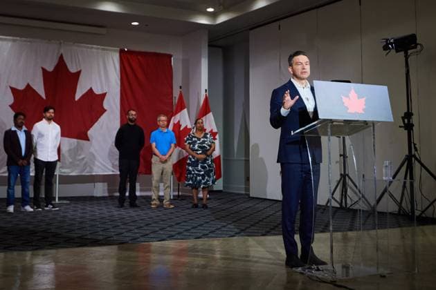 September 3, 2025, Mississauga, On, Canada: Conservative Leader Pierre Poilievre speaks at a press conference in Mississauga, Ont., on Wednesday, Sept. 3, 2025. Mississauga Canada  - ZUMAc35_ 20250903_zaf_c35_012 Copyright: xSammyxKoganx