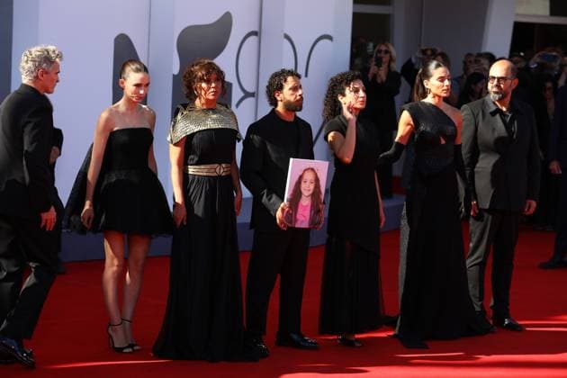 September 3, 2025, Venice, Veneto, Italy: Cast and producers of whom JOAQUIN PHOENIX on the red carpet for The Voice of Hind Rajab Premiere screening at the 82nd Venice Film Festival at the Venice Lido, Italy. Venice Italy - ZUMAc179 20250903_zep_c179_077 Copyright: xMickaelxChavetx
