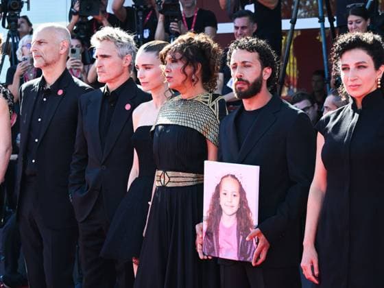 Venice, 82nd Venice International Film Festival 2025 - day 8 - red carpet of the film The Voice Of Hind Rajab - In the photo, Andrea Romeio, Joaquin Phoenix, Rooney Mara, James Wilson, Odessa Rae, Nadim Cheikhrouha and Nadim Cheikhrouha  Copyright: xManuelexMangiarottix xipa-agency.netx xPoolxPhotoxEventsx06x IPA_Agency_IPA64047129
