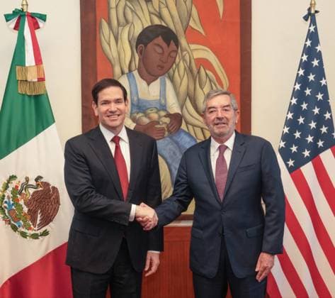 September 3, 2025, Mexico City, Df, Mexico: U.S Secretary of State Marco Rubio, left, shakes hands with Mexican Foreign Secretary Juan RamoÂ³n de la Fuente before their bilateral meeting, September 3, 2025 in Mexico City, Mexico. The visit is RubioÃ¢â‚¬â ¢s first trip to Mexico since taking office. Mexico City Mexico - ZUMAp138 20250903_zaa_p138_029 Copyright: xFreddiexEverett UsxStatex
