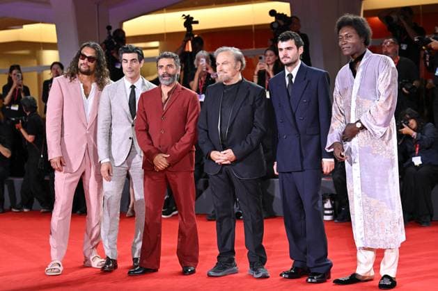 Venice In The Hand of Dante Premiere AM Jason Momoa, Benjamin Clementine, Oscar Isaac, Louis Cancelmi and Franco Nero attending the In The Hand of Dante Premiere as part of the 82nd Venice International Film Festival at the Lido in Venice, Italy on September 03, 2025. Photo by Aurore Marechal ABACAPRESS.COM Venice Italy  Copyright: xMarechalxAurore ABACAx