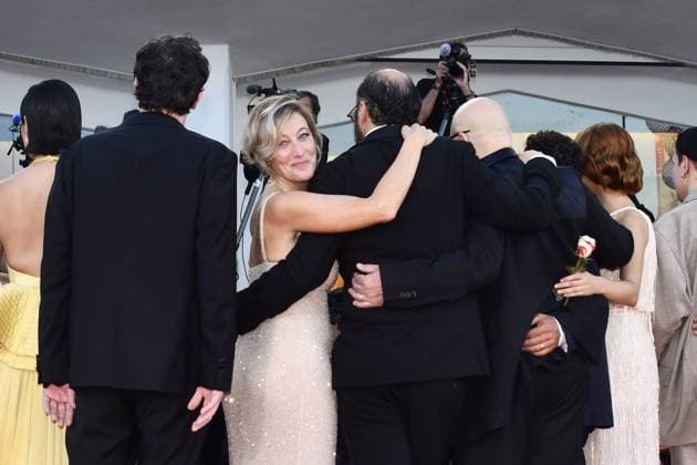 82eme Festival International du Film de Venise Mostra de Venise DUSE Premiere at the 82nd International Venice Film festival Vincenzo Pirrotta, Fausto Russo Alesi, Valeria Bruni Tedeschi, Pietro Marcello, Noémie Merlant, Fanni Wrochna attend the Duse red carpet 448305 2025 09 03 Venice Italy  Copyright: xThomasxBohlenx STAR_448305_010