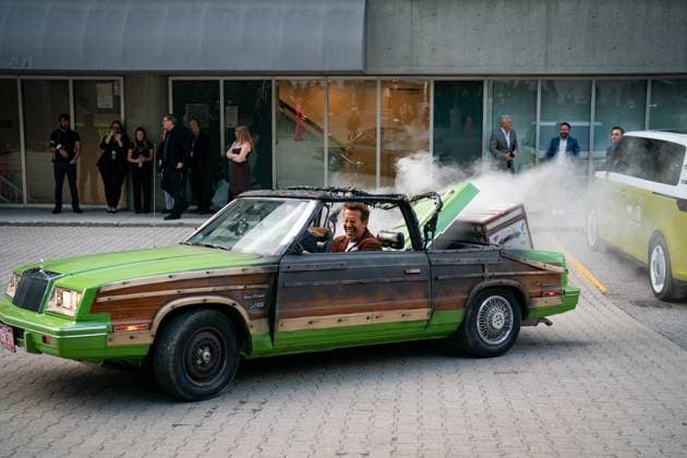 September 4, 2025, Toronto, On, Canada: Producer Ryan Reynolds and Director Colin Hanks drive in a replica prop car from the movie Planes, Trains and Automobiles prior to the premiere of John Candy: I Like Me at the Toronto International Film Festival, in Toronto on Thursday, September 4, 2025. Toronto Canada  - ZUMAc35_ 20250904_zaf_c35_112 Copyright: xArlynxMcadoreyx