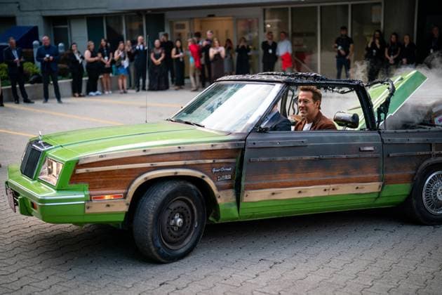September 4, 2025, Toronto, On, Canada: Producer Ryan Reynolds and Director Colin Hanks drive in a replica prop car from the movie Planes, Trains and Automobiles prior to the premiere of John Candy: I Like Me at the Toronto International Film Festival, in Toronto on Thursday, September 4, 2025. Toronto Canada  - ZUMAc35_ 20250904_zaf_c35_113 Copyright: xArlynxMcadoreyx