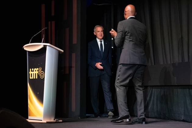 September 4, 2025, Toronto, On, Canada: Prime Minister Mark Carney is greeted by Cameron Bailey, CEO of the Toronto International Film Festival, at the premiere of John Candy: I Like Me at the Toronto International Film Festival, in Toronto on Thursday, September 4, 2025. Toronto Canada  - ZUMAc35_ 20250904_zaf_c35_136 Copyright: xArlynxMcadoreyx