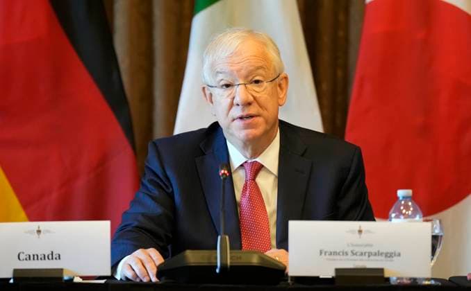 September 5, 2025, Chelsea, Pq, Canada: House of Commons Speaker Francis Scarpaleggia delivers opening remarks as he hosts colleagues from the G7, European Union and Ukraine at an event in Chelsea, Que., Friday, Sept. 5, 2025. Chelsea Canada  - ZUMAc35_ 20250905_zaf_c35_007 Copyright: xAdrianxWyldx