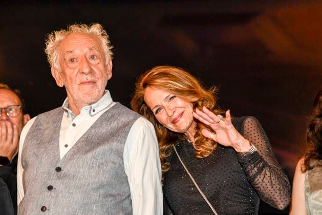 abb Dieter Hallervorden and Mrs. Christiane Zander after the theater premiere of Der eingebildet Kranke on Dieter Hallervordens 90th birthday at Schlosspark Theater 05 09 2025 in Berlin Berlin Germany