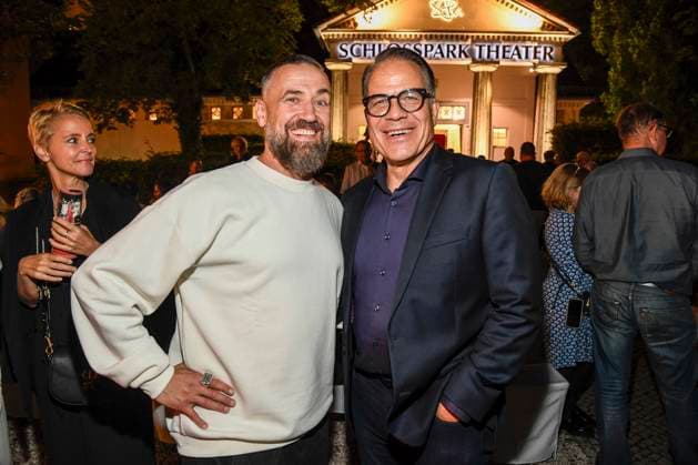 abb Buerger Lars Dietrich and Karsten Speck actors after the theater premiere of Der eingebildet Kranke on Dieter Hallervordens 90th birthday at Schlosspark Theater 05 09 2025 in Berlin Berlin Germany