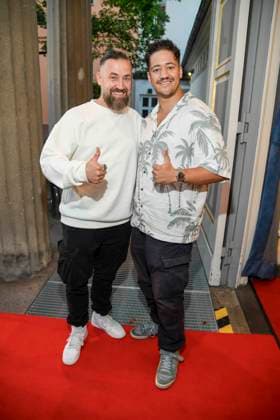 abb citizen Lars Dietrich and his son Sean as guests at the theater premiere of Der eingebildet Kranke on Dieter Hallervordens 90th birthday at Schlosspark Theater 05 09 2025 in Berlin Berlin Germany