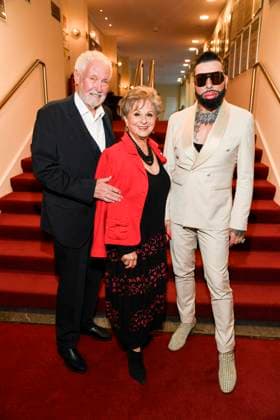 abb Klaus Lenk Dagmar Frederic and Harald Gloeoeckler as guests at the theater premiere of Der eingebildet Kranke on Dieter Hallervordens 90th birthday at Schlosspark Theater 05 09 2025 in Berlin Berlin Germany