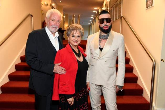 abb Klaus Lenk Dagmar Frederic and Harald Gloeoeckler as guests at the theater premiere of Der eingebildet Kranke on Dieter Hallervordens 90th birthday at Schlosspark Theater 05 09 2025 in Berlin Berlin Germany