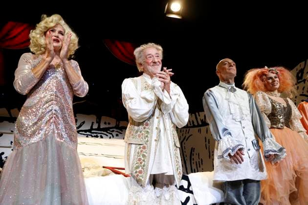 Christiane Zander, Dieter Hallervorden, Mario Ramos and Helen Barke at the pemiere Der eingebilkdet Kranke and Dieter Hallervordens 90th birthday at the Schloßparktheater in Berlinon 5 9 2025