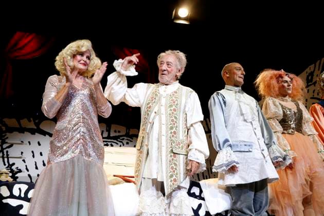Christiane Zander, Dieter Hallervorden, Mario Ramos and Helen Barke at the pemiere Der eingebilkdet Kranke and Dieter Hallervordens 90th birthday at the Schloßparktheater in Berlinon 5 9 2025