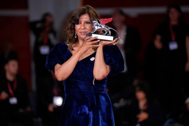 Kaouther Ben Hania poses with the Grand Jury Prize for The Voice of Hind Rajab during the winners photocall at the 82nd Venice International Film Festival in Venice, Italy on Saturday, September 6, 2025.  VEN20250906919 RoccoxSpaziani