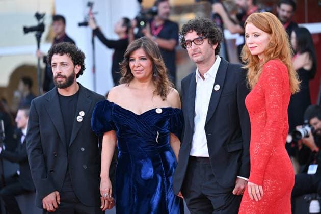 Venice Closing Red Carpet AM Kaouther Ben Hania, Odessa Rae, Nadim Cheikhrouha, Motaz Malhees attending the Closing Red Carpet of the 82nd Venice International Film Festival at the Lido in Venice, Italy on September 06, 2025. Photo by Aurore Marechal ABACAPRESS.COM Venice Italy  Copyright: xMarechalxAurore ABACAx