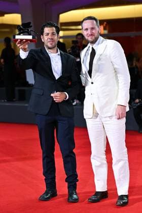 Venice Winners Red Carpet AM James A. Smith and Joe Beshenkovsky pose with the Venice Classics Best Documentary on Cinema Award for Mata Hari attending the Winners Red Carpet of the 82nd Venice International Film Festival at the Lido in Venice, Italy on September 06, 2025. Photo by Aurore Marechal ABACAPRESS.COM Venice Italy  Copyright: xMarechalxAurore ABACAx