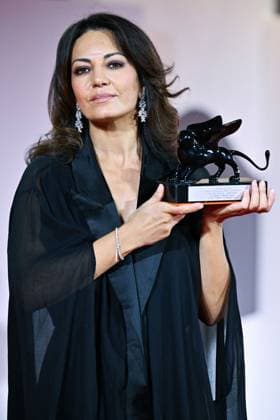 Venice Winners Red Carpet AM Maryam Touzani poses with the Venice Spotlight Armani Beauty Audience Award for Calle Malaga attending the Winners Red Carpet of the 82nd Venice International Film Festival at the Lido in Venice, Italy on September 06, 2025. Photo by Aurore Marechal ABACAPRESS.COM Venice Italy  Copyright: xMarechalxAurore ABACAx