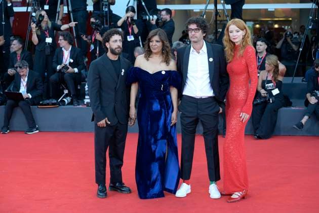 Closing ceremony red carpet in Venice Lido, Italy - 06 Sep 2025 Tunisian director Kaouther Ben Hania, Tunisian producer Nadim Cheikhrouha, Canadian producer and actress Odessa Rae attend the closing ceremony red carpet of 82nd Venice Film Festival in Venice Lido at Palazzo del Cinema. Venice Lido Italy Copyright: xMarioxCartellix xSOPAxImagesx _DSC8040