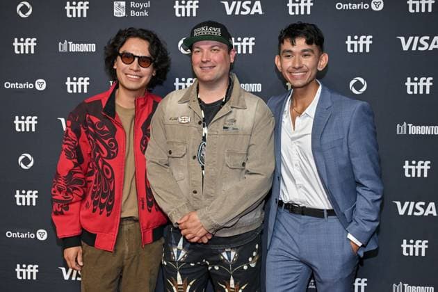 Toronto At The Place Of Ghosts Screening Forrest Goodluck, Bretten Hannam, Blake Miranda attending the screening of the movie Sk+te kmujue katik (At the Place of Ghosts) ahead of Toronto International Film Festival (TIFF) in Toronto, Canada on September 6, 2025. Photo by Julien Reynaud APS-Medias ABACAPRESS.COM Toronto Canada  Copyright: xReynaudxJulien APS-Medias ABACAx