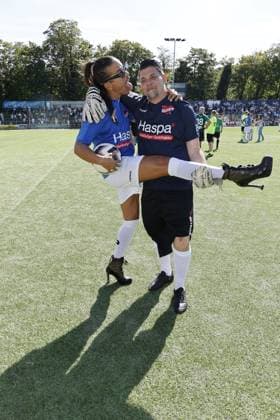 Jorge Gonzalez and Tim Maelzer at the Kicken mit Herz charity football match for the benefit of the childrens heart ward at the Eppendorf University Hospital UKE on 7 September 2025 in Hamburg Kicken mit Herz 2025 charity event in Hamburg