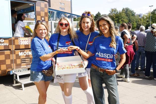 Nova Meierhenrich, Sandra Quadflieg, Madita von Huelsen and Yasmina Filali at the Kicken mit Herz charity football match for the benefit of the childrens heart ward at the Eppendorf University Hospital UKE on 7 September 2025 in Hamburg Kicken mit Herz 2025 charity event in Hamburg