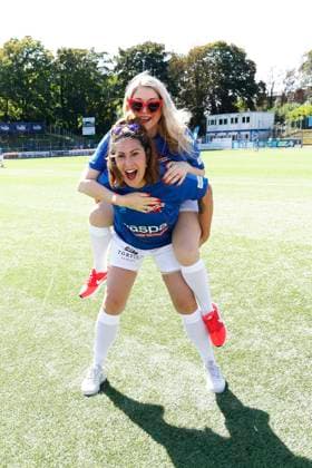 Sandra Quadflieg and Madita von Huelsen at the charity football match Kicken mit Herz in aid of the childrens heart ward at the Eppendorf University Hospital UKE on 7 September 2025 in Hamburg Kicken mit Herz 2025 charity event in Hamburg