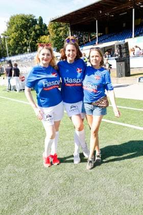 Sandra Quadflieg, Madita von Huelsen and Nova Meierhenrich at the Kicken mit Herz charity football match in aid of the childrens heart ward at the Eppendorf University Hospital UKE on 7 September 2025 in Hamburg Kicken mit Herz 2025 charity event in Hamburg