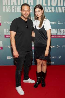 abb Walid Al Atiyat and Philine Schmoelzer as guests on the red carpet at the premiere of the movie Maria Reiche Das Geheimnis der Nazca Linien at Delphi Filmpalast on 07 09 2025 in Berlin Berlin Germany