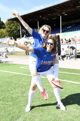 Sandra Quadflieg and Madita van Hülsen at Kicken mit Herz at STADION HOHELUFT in Hamburg on 07 09 2025