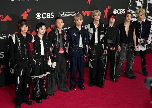 L-R) Mizuki, Takeru, Neo, Yuga, Reia, Tsubasa, Ryota and Souma of ONE OR EIGHT arrive on the red carpet at the 2025 MTV Video Music Awards VMA s at the UBS Arena in Elmont, New York on Sunday, September 07, 2025.  MTV20250907145 AngelinaxKatsanis