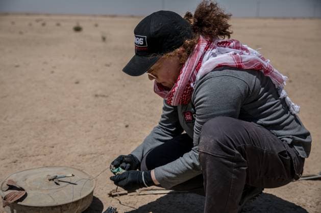 June 3, 2025, Syria: Technical field manager Mofida Majthoub, with the Mines Advisory Group (MAG) must find and remove the detonator so an improvised explosive device can no longer pose a danger. Syria has been described as one of the most land mine-affected places in the world, with reported injuries increasing as Syrians tried to return home after the fall of the Assad regime in December 2024. Syria - ZUMAs197 20250603_aab_s197_074 Copyright: xSallyxHaydenx