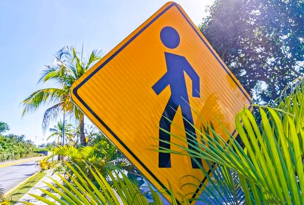 Yellow pedestrian sign street signin Playa del Carmen Mexico. Playa del Carmen Quintana Roo Mexico 16. March 2021 Yellow pedestrian sign street sign in Playa del Carmen Quintana Roo Mexico., 62106776.jpg RECORD DATE NOT STATED