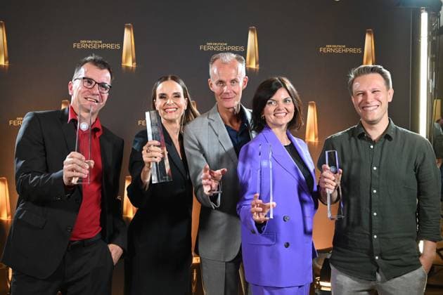 Dietrich Krauss, Maike Kuehl, Max Uthoff, Doris Mueller, Cornelius Oettle for Die Anstalt Friends of the Patriarchy Award Winner Best Book Entertainment German Television Award Ceremony, The Night of the Creatives The German Television Award 2025, German Television Award 2025 in the Flora Cologne, on 09 09 2025