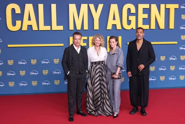 08 09 2025, Lucas Gregorowicz, Gabriele Scharnitzky, Karin Hanczewski and Michael Klammer at the premiere of Call My Agent Berlin, Colosseum Kino, Berlin, Berlin