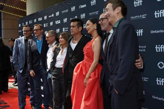 September 9, 2025, Toronto, Ontario, Canada: (L-R) Mike Goodridge, Rowan Joffe, Colin Farrell, Fala Chen, Edward Berger and Volker Bertelmann attend the red carpet for the ‘Ballad of a Small Playerâ€⠢ premiere during the 2025 Toronto International Film Festival at The Princess of Wales Theatre. on September 9, 2025 in Toronto, Canada. Toronto Canada - ZUMAe321 20250909_zea_e321_115 Copyright: xLeonardoxRamirezx