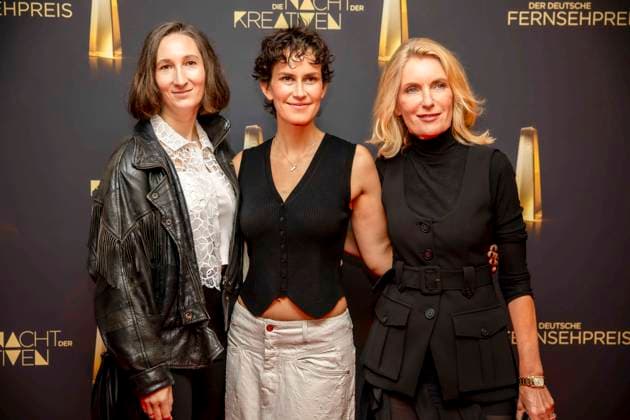 abb Lena Fakler left with partner Best Book Fiction with Maria Furtwaengler Actress on the red carpet at the Night of the Creatives The German Television Award 2025 at the Flora on 09 09 2025 in Cologne NRW Germany