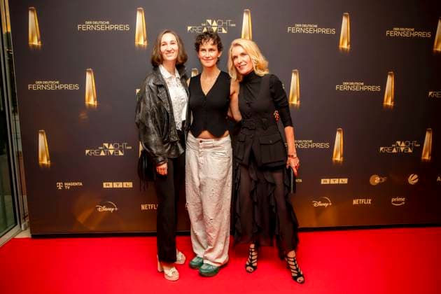 abb Lena Fakler left with partner Best Book Fiction with Maria Furtwaengler Actress on the red carpet at the Night of the Creatives The German Television Award 2025 at the Flora on 09 09 2025 in Cologne NRW Germany