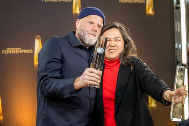 abb Winner Best Cinematography Fiction Tim Kuhn, Jieun Yi fuer Krank Berlin as guests on the red carpet at the Night of the Creatives The German Television Award 2025 at Flora on 09 09 2025 in Cologne NRW Germany