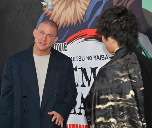 Cast members Channing Tatum and Aleks Le (R) attend the premiere of the animated motion picture fantasy thriller Demon Slayer: Kimetsu no Yaibi Infinity Castle at the TCL Chinese Theatre in the Hollywood section of Los Angeles on Tuesday, September 9, 2025.  LAP2025090928 JIMxRUYMEN