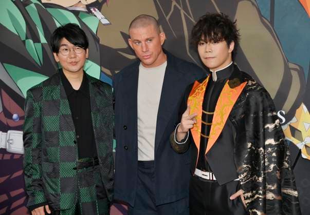 Cast members Channing Tatum, Natsuki Hanae and Aleks Le (L-R) attend the premiere of the animated motion picture fantasy thriller Demon Slayer: Kimetsu no Yaibi Infinity Castle at the TCL Chinese Theatre in the Hollywood section of Los Angeles on Tuesday, September 9, 2025.  LAP2025090922 JIMxRUYMEN