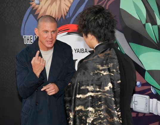 Cast members Channing Tatum and Aleks Le (R) attend the premiere of the animated motion picture fantasy thriller Demon Slayer: Kimetsu no Yaibi Infinity Castle at the TCL Chinese Theatre in the Hollywood section of Los Angeles on Tuesday, September 9, 2025.  LAP2025090930 JIMxRUYMEN