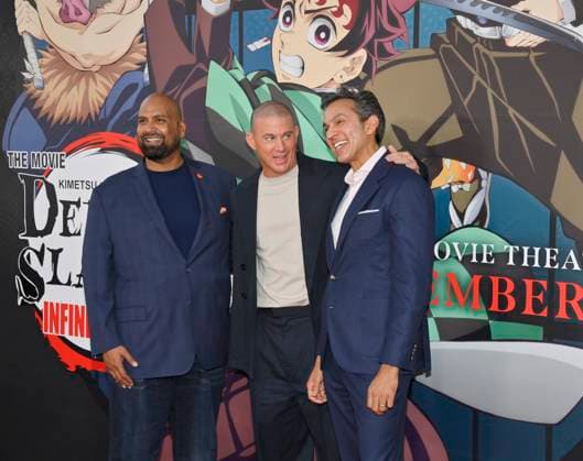 Rahul Purini, Channing Tatum, Ravi Ahuja (L-R) attend the premiere of the animated motion picture fantasy thriller Demon Slayer: Kimetsu no Yaibi Infinity Castle at the TCL Chinese Theatre in the Hollywood section of Los Angeles on Tuesday, September 9, 2025.  LAP2025090918 JIMxRUYMEN
