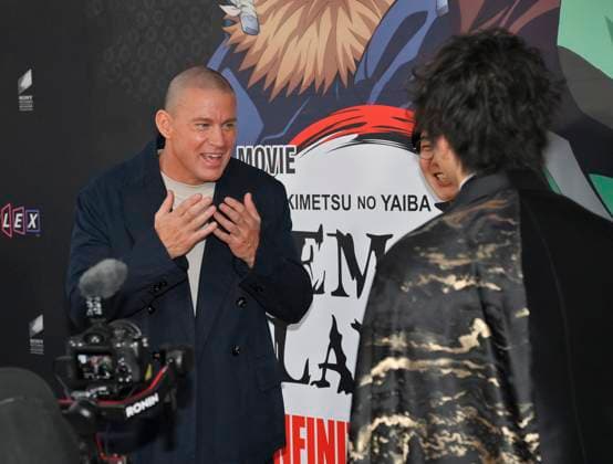 Cast members Channing Tatum, Natsuki Hanae and Aleks Le (L-R) attend the premiere of the animated motion picture fantasy thriller Demon Slayer: Kimetsu no Yaibi Infinity Castle at the TCL Chinese Theatre in the Hollywood section of Los Angeles on Tuesday, September 9, 2025.  LAP2025090927 JIMxRUYMEN