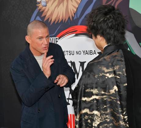 Cast members Channing Tatum and Aleks Le (R) attend the premiere of the animated motion picture fantasy thriller Demon Slayer: Kimetsu no Yaibi Infinity Castle at the TCL Chinese Theatre in the Hollywood section of Los Angeles on Tuesday, September 9, 2025.  LAP2025090929 JIMxRUYMEN